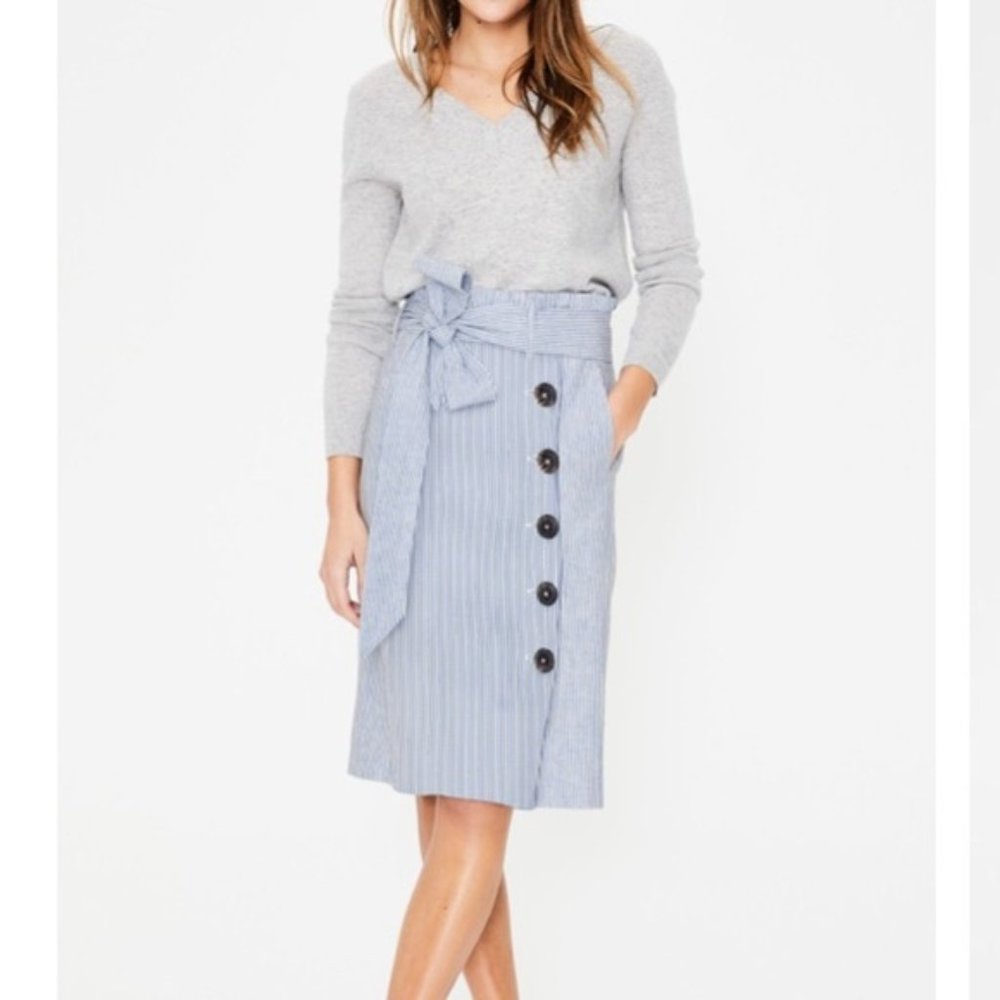 Boden Blue & White Striped Seeersucker Skirt 14